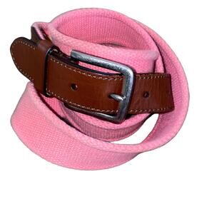 Tommy Bahama Leather Canvas Preppy Barbie Ken Pink and Brown Belt XL 42-44
